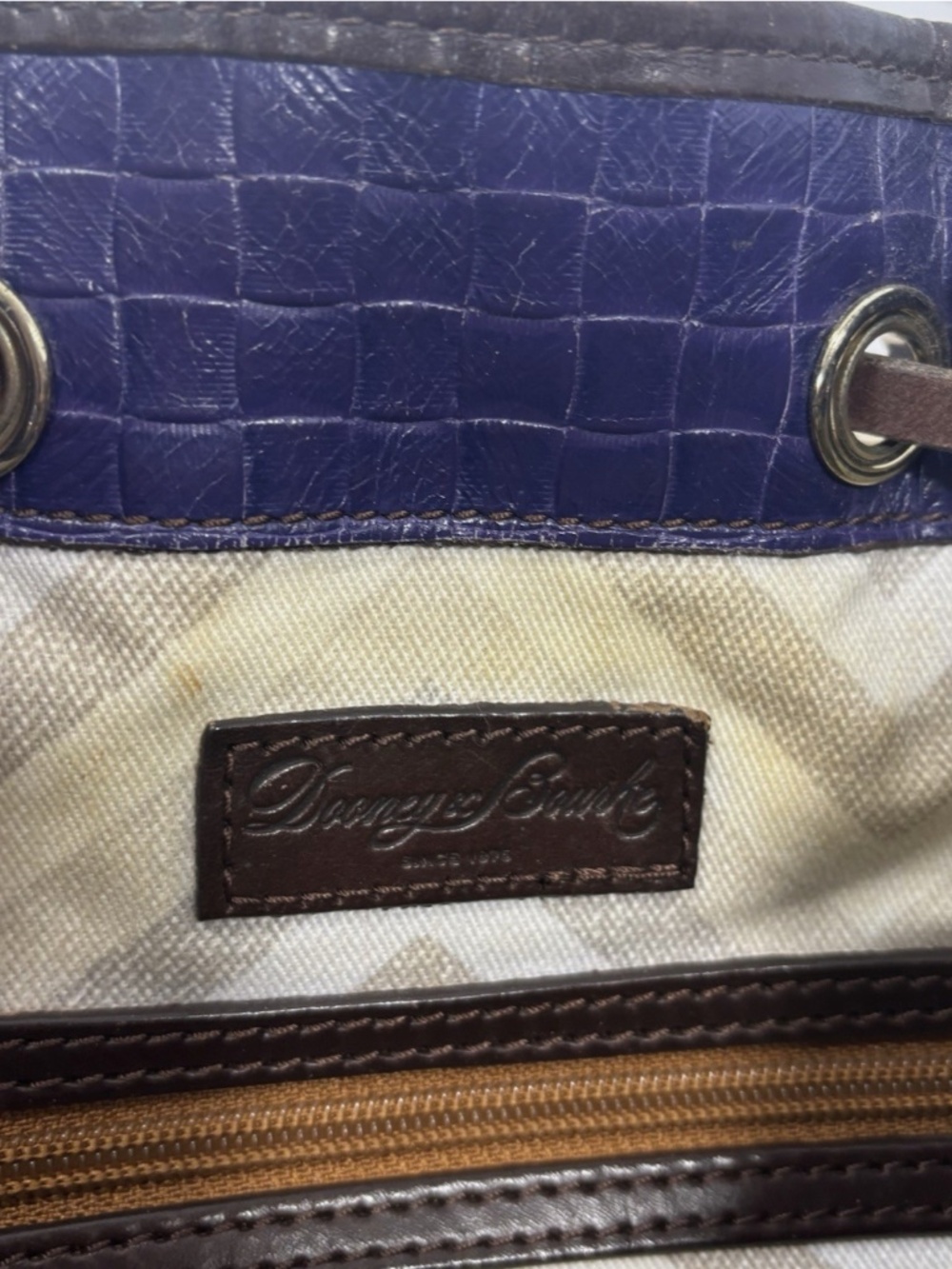 Dooney & Bourke Blue Croc Embossed Drawstring Shoulder Bag Purse Woven Leather - Picture 8 of 8